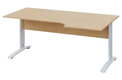 CRK 28 - 186 stůl kancelářský, rohový, pravý, kovová podnož bílá, deska 25 mm, široký 1800 mm, bříza světlá